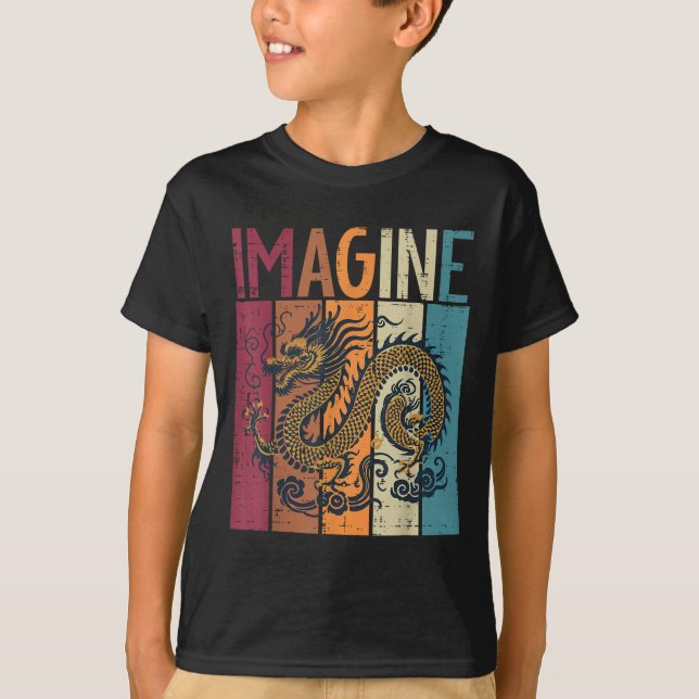 Japanska Dragon Imagine Retro Fantasy Mythical Man T Shirt (Framsida)