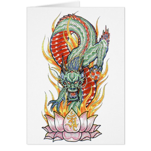 Japanska Dragon och Lotus Flower Hälsningskort (Framsidan)
