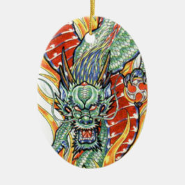 Japanska Dragon och Lotus Flower Julgransprydnad Keramik