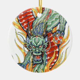 Japanska Dragon och Lotus Flower Julgransprydnad Keramik