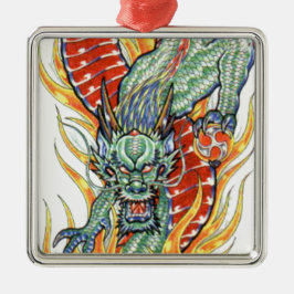 Japanska Dragon och Lotus Flower Julgransprydnad Metall