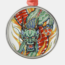 Japanska Dragon och Lotus Flower Julgransprydnad Metall