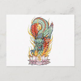 Japanska Dragon och Lotus Flower Vykort