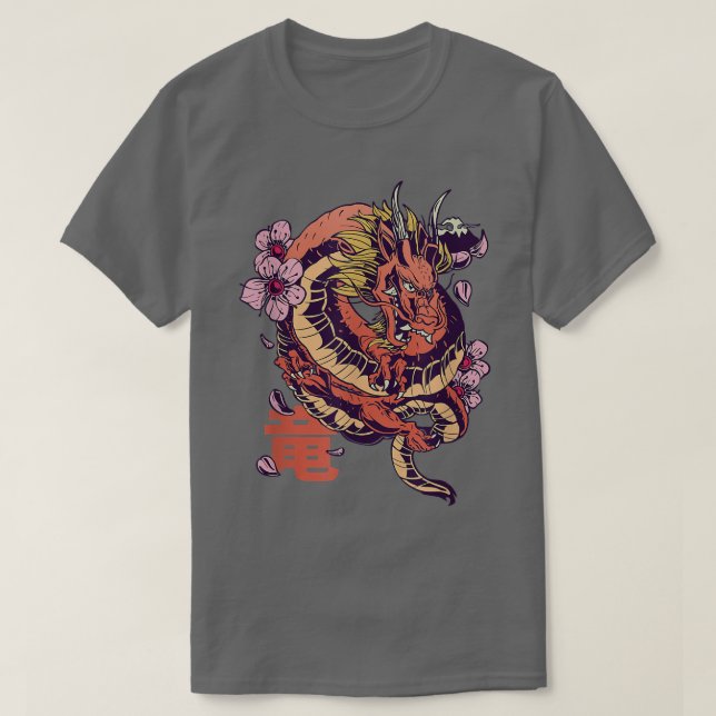 Japanska Dragon Sakura T Shirt (Design framsida)
