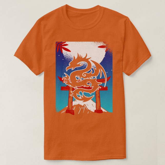 Japanska Dragon Torii Grind Mountain liggande T Shirt (Design framsida)