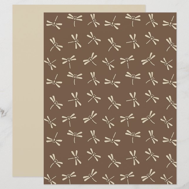 Japanska Dragonfly Mönster, Cream och Taupe Tan (Fram/baksida)