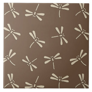 Japanska Dragonfly Mönster, Cream och Taupe Tan Kakelplatta