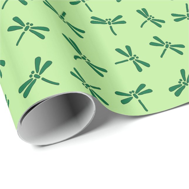 Japanska Dragonfly Mönster, Light Jade Grönt Presentpapper (Rullad Hörn)
