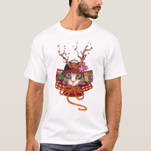 Japanska Edo Samurai Neko Kitten T Shirt