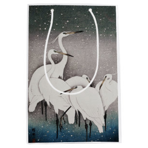 Japanska Egrets Cranes Bird Winter Snö Art