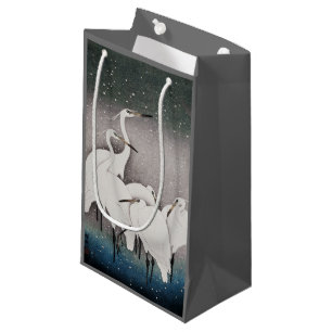 Japanska Egrets Cranes Bird Winter Snö Art