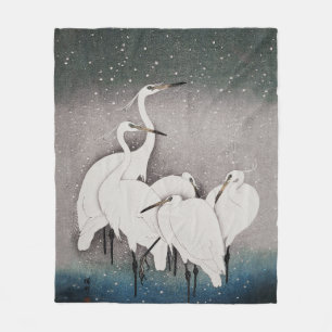 Japanska Egrets Cranes Bird Winter Snö Art Fleecefilt