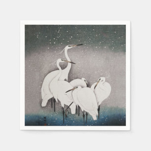 Japanska Egrets Cranes Bird Winter Snö Art Pappersservett