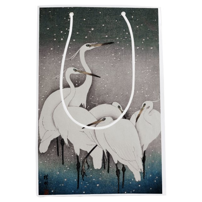 Japanska Egrets Koson Cranes Winter Snö (Framsidan)