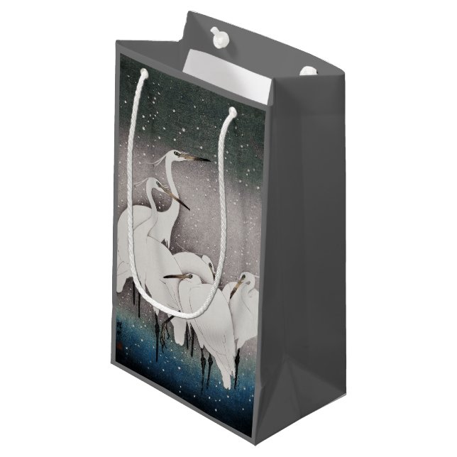 Japanska Egrets Koson Cranes Winter Snö (Framsidan Vinklad)