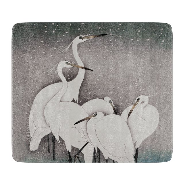 Japanska Egrets Koson Cranes Winter Snö (Framsidan)