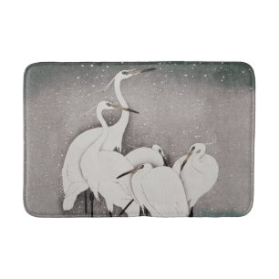 Japanska Egrets Koson Cranes Winter Snö Badrumsmatta