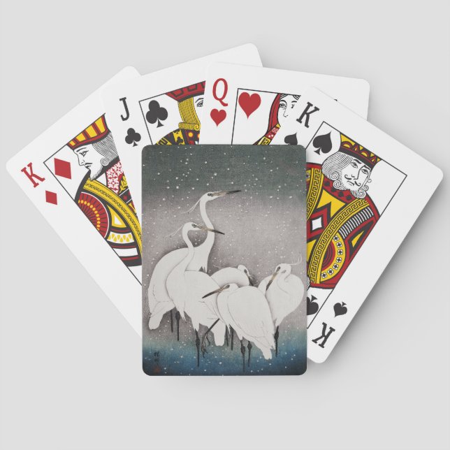 Japanska Egrets Koson Cranes Winter Snö Casinokort (Baksidan)