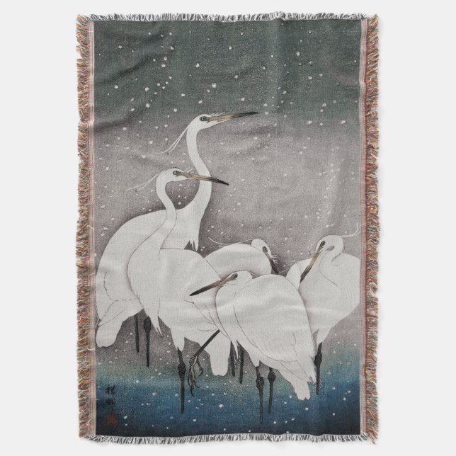 Japanska Egrets Koson Cranes Winter Snö Filt (Framsidan Vertikal)