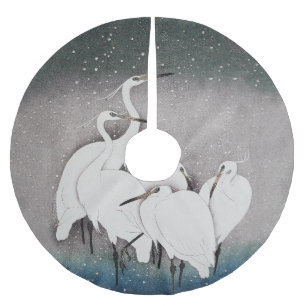 Japanska Egrets Koson Cranes Winter Snö Julgransmatta Borstad Polyester