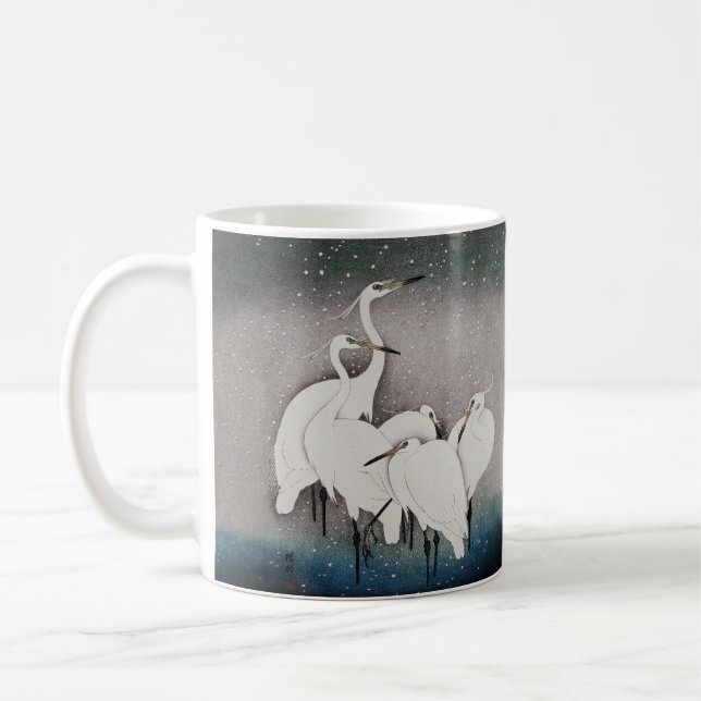 Japanska Egrets Koson Cranes Winter Snö Kaffemugg (Vänster)