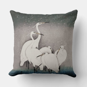 Japanska Egrets Koson Cranes Winter Snö Kudde