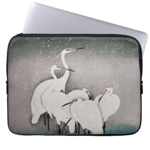 Japanska Egrets Koson Cranes Winter Snö Laptop Fodral