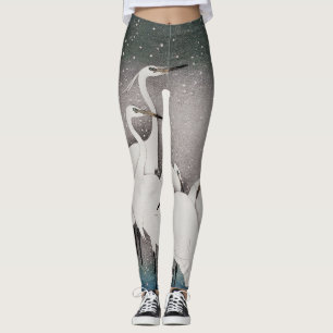 Japanska Egrets Koson Cranes Winter Snö Leggings