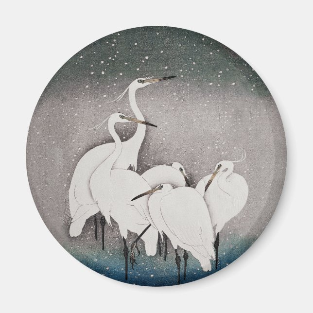 Japanska Egrets Koson Cranes Winter Snö Magnet (Framsidan)