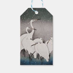 Japanska Egrets Koson Cranes Winter Snö Presentetikett