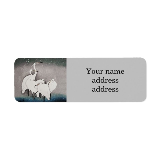 Japanska Egrets Koson Cranes Winter Snö Returadress Etikett (Framsidan)