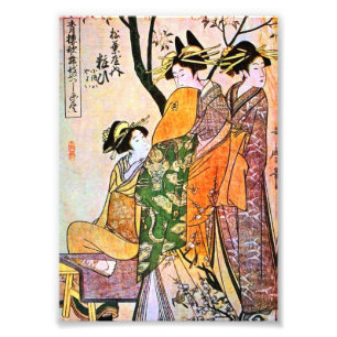 Japanska Engrave Three Geisha 1911 Fototryck