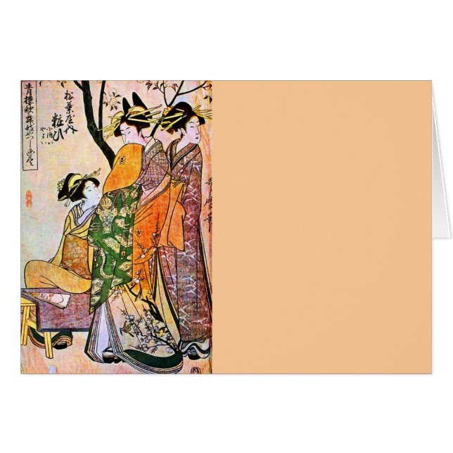 Japanska Engrave Three Geisha 1911 Hälsningskort (Framsidan Horizontal)