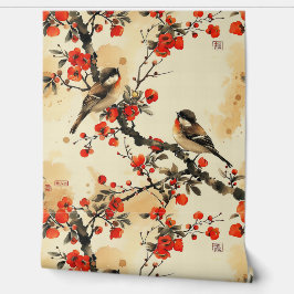 Japanska fåglar och blommor