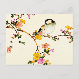 Japanska färgblommor och fåglar vykort