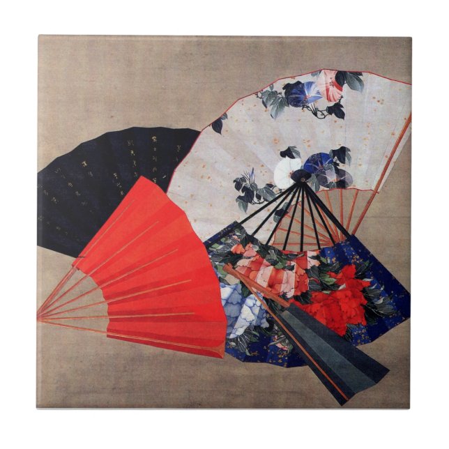 Japanska Fem Fläkt, Hokusai, Ukiyoe Kakelplatta (Framsidan)