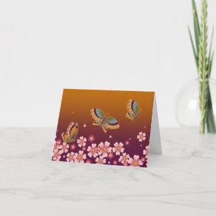 Japanska fjärilar Amid Sakura Bloom Guld & Plum Anteckningskort