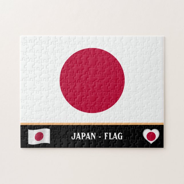 Japanska Flagga och japanska land / Japan Pussel (Horisontell)