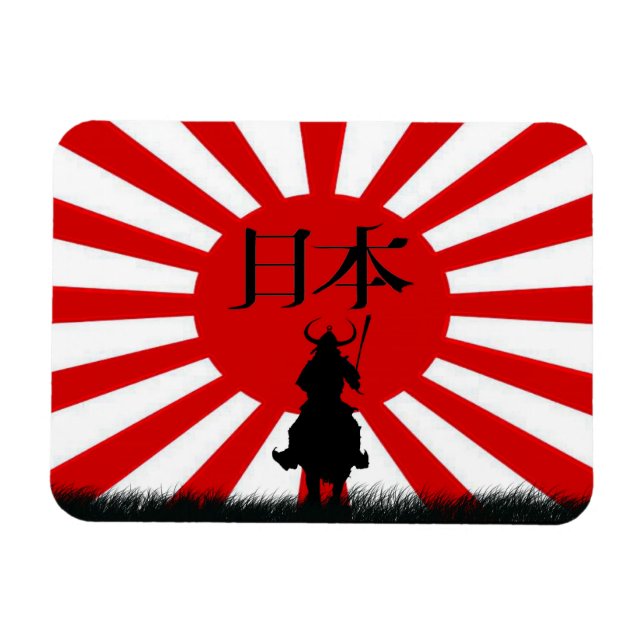 Japanska Flagga & Samurai Warrior Nippon Magnet (Horisontell)