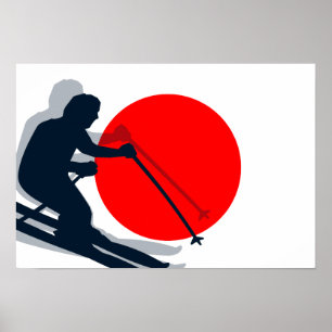 Japanska Flagga Ski Japan Winter Sports Poster