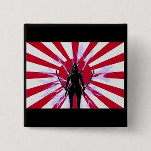Japanska Flagga & Stigning Sol Samurai Warrior Knapp