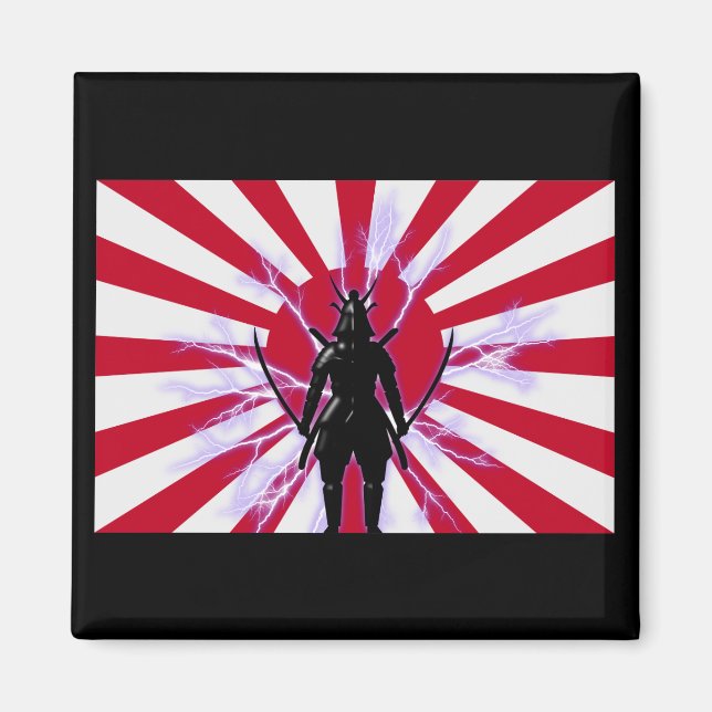 Japanska Flagga & Stigning Sol Samurai Warrior Magnet (Framsidan)