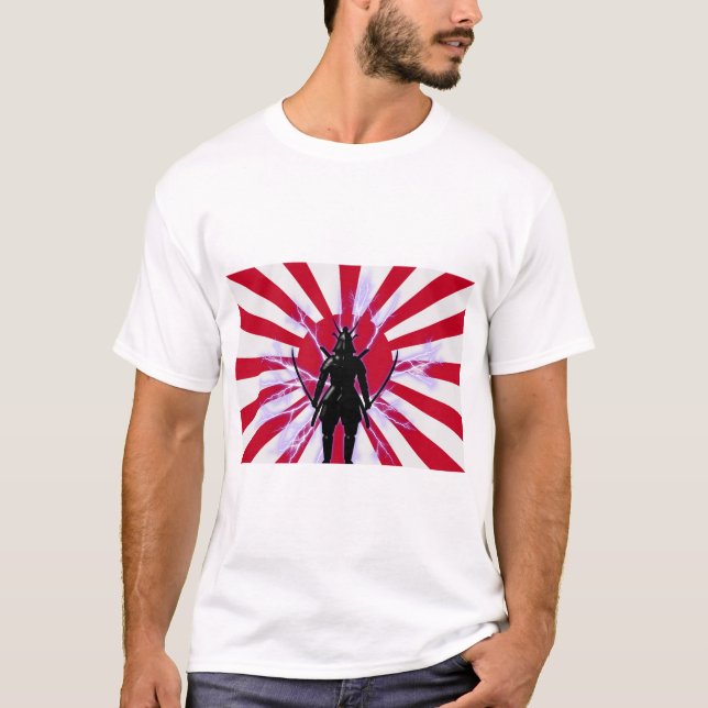 Japanska Flagga & Stigning Sol Samurai Warrior T Shirt (Framsida)