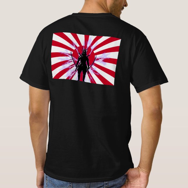 Japanska Flagga & Stigning Sol Samurai Warrior T Shirt (Baksida)