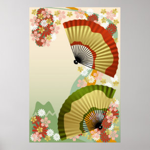 Japanska Fläkt 3-grönten Poster