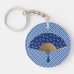 Japanska Fläkt, Dragonfly Mönster, Cobalt Blue