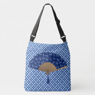 Japanska Fläkt, Dragonfly Mönster, Cobalt Blue Axelväska
