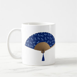 Japanska Fläkt, Dragonfly Mönster, Cobalt Blue Kaffemugg