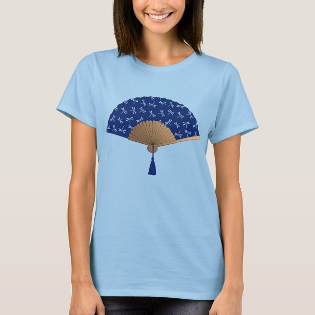 Japanska Fläkt, Dragonfly Mönster, Cobalt Blue T Shirt (Framsida)