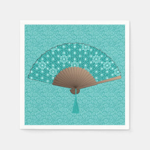 Japanska Fläkt i Asanoha mönster, turkos Pappersservett